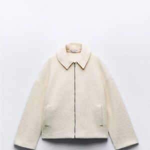 Zara Boucle Bomber Zip-Up Jacket